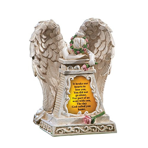 Collections Etc Solar Lighted Stone-Finished Weeping Angel Garden Memorial