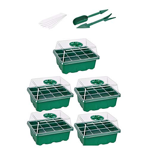 5-Pack Seed Trays Seedling Starter Tray 12 Cells per Tray Humidity Adjustable Plant Starter Kit with Dome and Base Greenhouse Grow Trays Mini Propagator for Seeds Growing Starting 5-Pack Seed Trays Seedling Starter Tray 12 Cells per Tray Humidity Adjustable Plant Starter Kit with Dome and Base Greenhouse Grow Trays Mini Propagator for Seeds Growing Starting