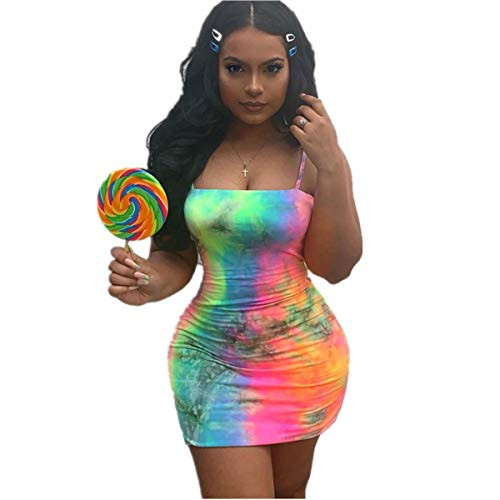 Jolly Soul Womens Summer Tie Dye Neon Rainbow Spaghetti Strap Bodycone Mini Dress Small Jolly Soul Womens Summer Tie Dye Neon Rainbow Spaghetti Strap Bodycone Mini Dress Small