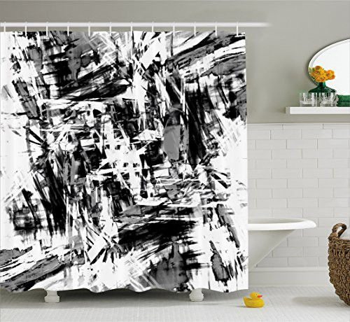 Ambesonne Black and White Decorations Shower Curtain, Old Grunge Style Abstract Art Brushstrokes Chaos Image, Fabric Bathroom Decor Set with Hooks, 70 Inches, Black White Grey Ambesonne Black and White Decorations Shower Curtain, Old Grunge Style Abstract Art Brushstrokes Chaos Image, Fabric Bathroom Decor Set with Hooks, 70 Inches, Black White Grey