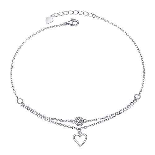 Heart Anklet for Women S925 Sterling Silver Adjustable Ankle Foot bracelet 10 Inch Heart Anklet for Women S925 Sterling Silver Adjustable Ankle Foot bracelet 10 Inch