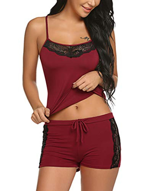 Avidlove Women Lingerie Sleepwear Set Modal Cami and Shorts Set Lace Pajamas Nighty Wine Red Medium Avidlove Women Lingerie Sleepwear Set Modal Cami and Shorts Set Lace Pajamas Nighty Wine Red Medium