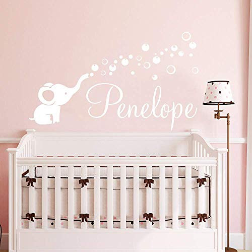 Elephant Wall Decals Name Nursery for Girl. Baby Girl Name Nursery Wall Decor Personalized Custom Name With Elephant Bubbles Vinyl Wall Art Decal Sticker. Girls Name Nursery Decor vs60