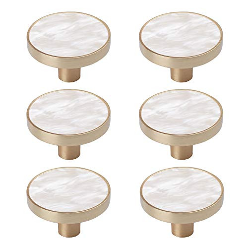 Gold Cabinet Knobs for Dresser Kitchen Bathroom Cabinet Knobs for Dresser Drawers Knob Pulls Gold Dresser Farmhouse Cabinet Unique Drawer Knobs 6PCS  Circular White