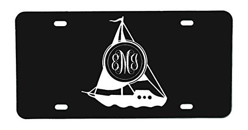 Custom Personalized Monogram Vanity Plate Initial Front License Auto Tag Car Accessories Nautical Saliboat Design Custom Personalized Monogram Vanity Plate Initial Front License Auto Tag Car Accessories Nautical Saliboat Design
