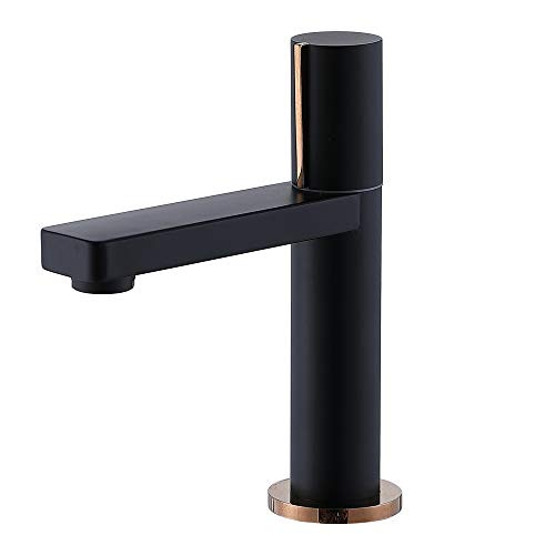 VAPSINT Modern Lavatory Black and Gold Single Handle Single Hole Bathroom Faucet Hot and Cold Water Vanity Sink Faucet with Faucet Supply Lines