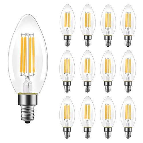 B11 E12 Candelabra LED Bulbs 60 Watt Equivalent Dimmable LED Chandelier Light Bulbs Soft White 2700K 550LM Decorative Candle Base Filament Bulb for Ceiling Fan UL Listed 12 Pack