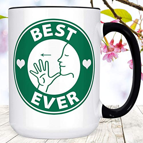 Sign Language Coffee Mug   ASL Best Mom Ever Ceramic Cup   Microwave Dishwasher Safe