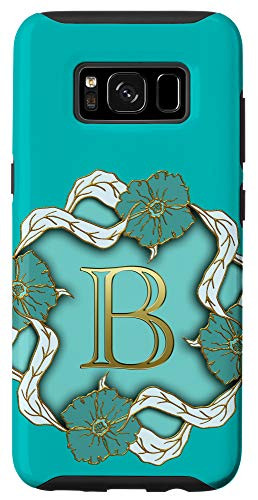 Galaxy S8 Aesthetic Turquoise Blue Floral Flower Initial B Monogram Case