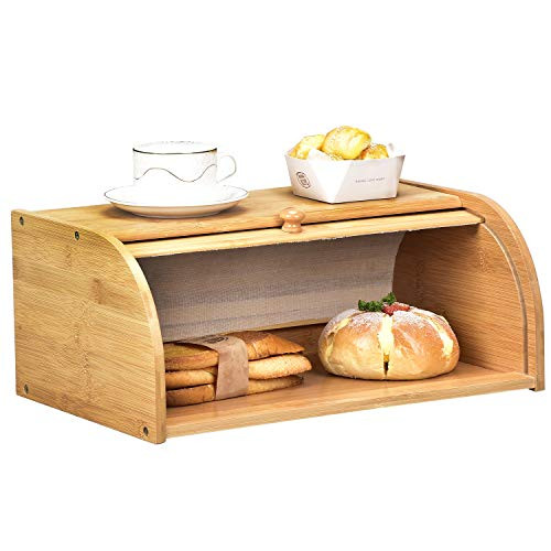 Hossejoy Bamboo Bread Box Kitchen Countertop Bread Storage Roll Top Bread Boxes Wooden Bread Storage Bin for your Kitchen Counter Self Assembly?15.8 x 10.6 x 6.8?