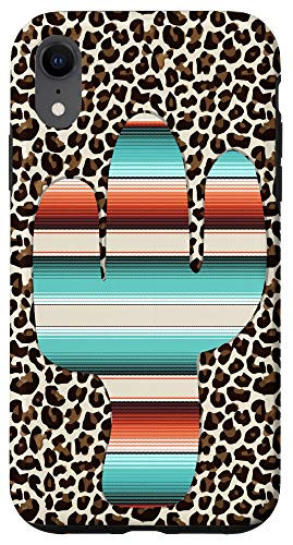 iPhone XR Funny Leopard Cheetah and Serape Cactus print Turquiose Case