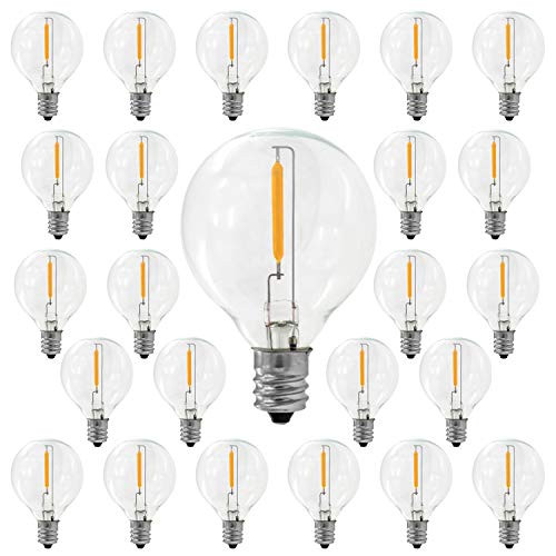 EMITTING G40  C7 Replacement LED Light Bulbs 0.6W Equivalent to 7W White Warm 2700K Outdoor String Lights Vintage LED Filament Bulb E12 Small Base Edison LED Light Bulbs Clear Glass  G40-25 Pack