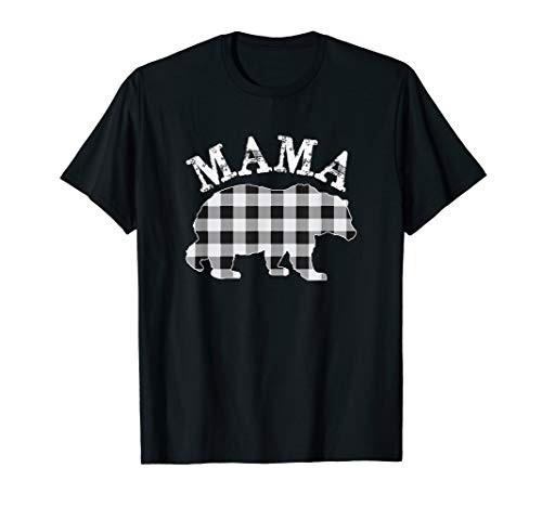 White Plaid Mama Bear Buffalo Matching Family Pajama T-Shirt