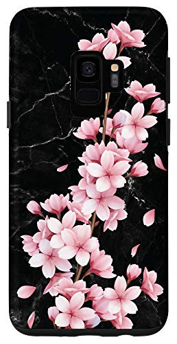 Galaxy S9 Japanese Pink Cherry Blossom Sakura Flower Black Blackground Case