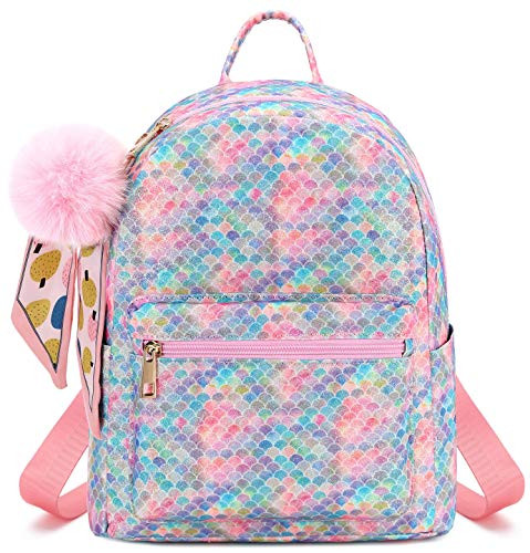 CAMTOP Mini Backpack Girls Cute Small Backpack Purse for Teens Women Casual Travel School Bookbags with Pom and Ribbon  Mermaid