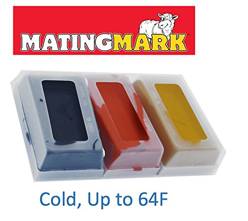 MATINGMARK Sheep & Goat Mating Crayon Block Marker for Ram Breeding/Marking Harness by Rurtec, 3 Pack (COLD Temperature) Made in New Zealand (Yellow, Orange, Purple)