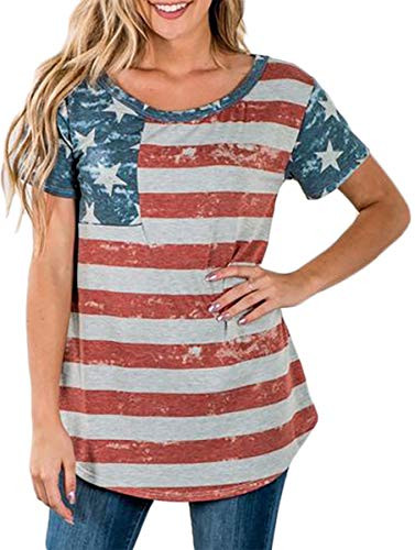 July 4th Womens Patriotic American Flag 1 Tunic Top Casual Short Sleeve Summer T Shirt L