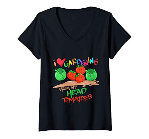 Womens I Love Gardening from My Head Tomatoes - Funny Garden V-Neck T-Shirt Womens I Love Gardening from My Head Tomatoes - Funny Garden V-Neck T-Shirt