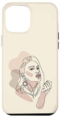 iPhone 12 Pro Max Abstract Boho Female Portrait Line Art Drawing Beige Taupe Case