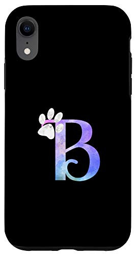 iPhone XR Letter B watercolor cat dog paw monogram initial B Case