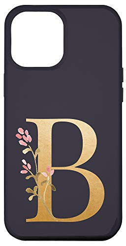 iPhone 12 Pro Max Floral Monogram Initial Letter B Boho Pink Flower Navy Blue Case