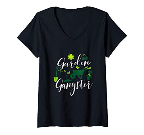 Womens Garden Gangster Funny Gardener Gardening Lover Gift V-Neck T-Shirt