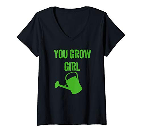 Womens You Grow Girl Garden Plant Pun Shirt V-Neck T-Shirt Womens You Grow Girl Garden Plant Pun Shirt V-Neck T-Shirt