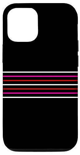 iPhone 12 12 Pro White Pink Red Thin Lines 70s Style Retro Stripes on Black Case