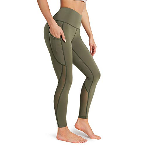 TrainingGirl Womens Mesh Yoga Leggings High Waist Tummy Control Workout Leggings Athletic Tights Running Pants with Pockets  Green Large TrainingGirl Womens Mesh Yoga Leggings High Waist Tummy Control Workout Leggings Athletic Tights Running Pants with Pockets  Green Large