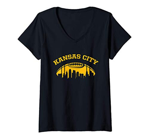 Womens Kansas City Skyline - Kansas City Football V-Neck T-Shirt