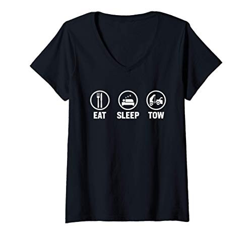 Womens Eat Sleep Tow Tow Truck Driver Funny Towing V-Neck T-Shirt
