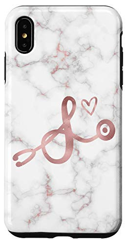 iPhone XS Max Cute Letter S Initial Monogram Nurse Rose Pink Stethoscope Case
