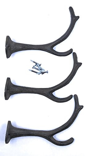 Set of 3 Cast Iron Wall Mount Deer Antler Hooks