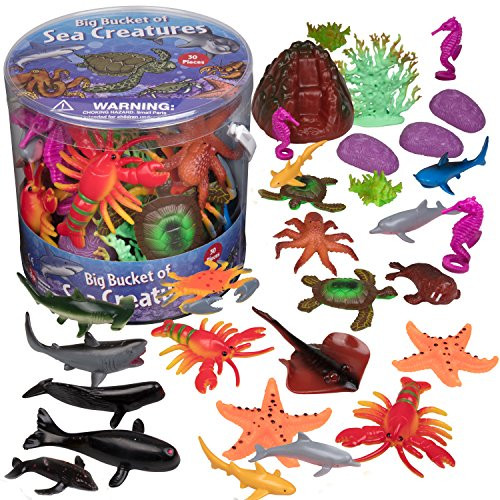 SCS Direct Ocean Sea Creature Action Figures - Big Bucket of Sea Creatures - Huge 30 Piece Set