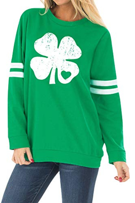 St Patricks Day Women Long Sleeve Lucky Clover Heart Sweatshirt with Stripe Shamrock Casual Green Tops XL St Patricks Day Women Long Sleeve Lucky Clover Heart Sweatshirt with Stripe Shamrock Casual Green Tops XL