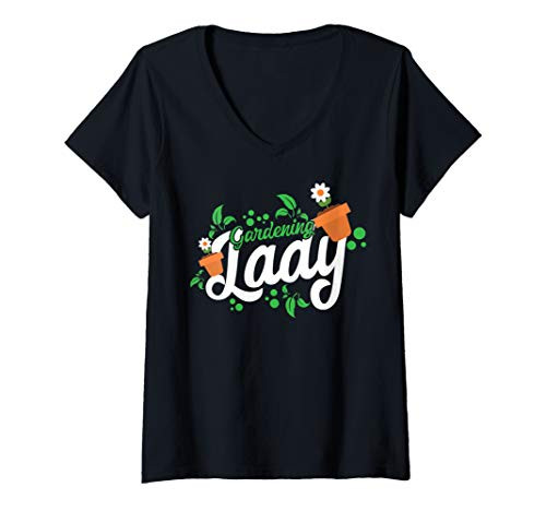 Womens Cute Gardening Lady Funny Flower Garden Gift Gardener V-Neck T-Shirt Womens Cute Gardening Lady Funny Flower Garden Gift Gardener V-Neck T-Shirt