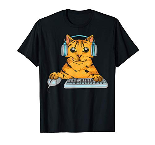 Cute Cat Gamer Gift   Funny Kitten Computer Game Playing T-Shirt
