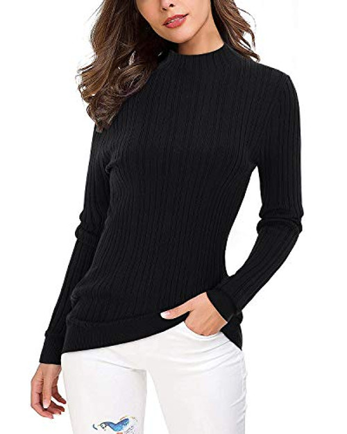 OUGES Womens Lightweight Stretchy Long Sleeve Pullover Cable Knit Mock Turtleneck Sweater Black M OUGES Womens Lightweight Stretchy Long Sleeve Pullover Cable Knit Mock Turtleneck Sweater Black M