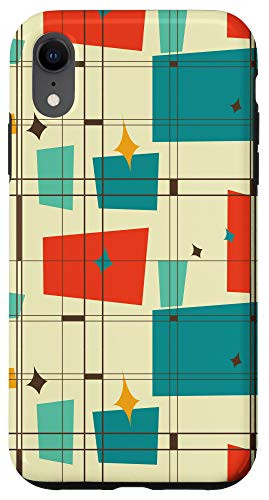 iPhone XR Mid Century Mod Modern Shapes Pattern Teal Red Lines Vintage Case