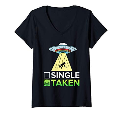 Womens Single Or Taken Alien Valentines Day V-Neck T-Shirt