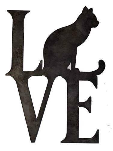 Unfinished raw metal DIY Love Word With Cat Metal Art  Rusty Home Decor Plaque  Love My Cat Wall Plaque Metal Art