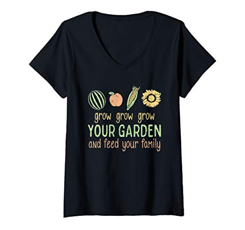 Womens Grow Your Garden Shirt Womens Gardening Shirt Garden Gift V-Neck T-Shirt