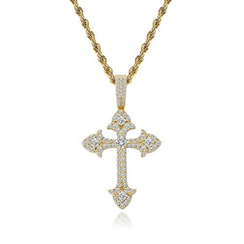 JINAO 14K Gold White Gold Plated Fully Iced Out CZ Cubic Zirconia Classical Cross Pendant for Men Women With Rope Chain Necklace Hip Hop Gift Jewelry Gold JINAO 14K Gold White Gold Plated Fully Iced Out CZ Cubic Zirconia Classical Cross Pendant for Men Women With Rope Chain Necklace Hip Hop Gift Jewelry Gold
