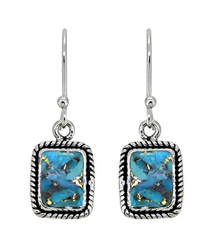 YoTreasure Blue Copper Turquoise 925 Sterling Silver Dangle Earrings Jewelry
