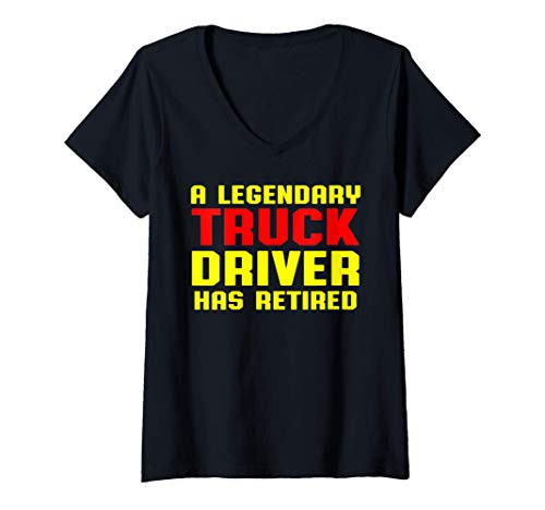 Womens Retired Truck Driver Legend Trucker Retirement Gift V-Neck T-Shirt