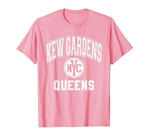 Kew Gardens Queens NYC Varsity Style Pink with White Print T-Shirt