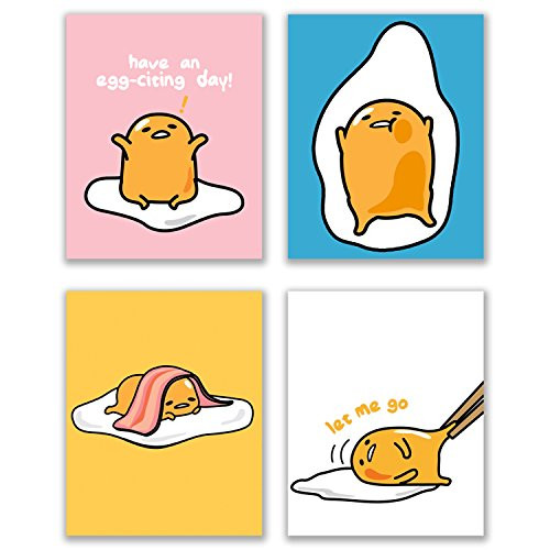 Crystal Gudetama the Lazy Egg Prints - Set of 4 (8x10) Funny Unmotivated Sanrio Mascot Colorful Wall Art Decor