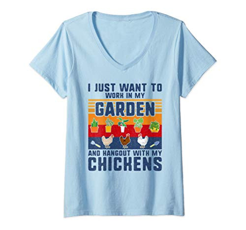 Womens Chickens Owner Gardening Lover Farmer Flowers Chicken Garden V-Neck T-Shirt Womens Chickens Owner Gardening Lover Farmer Flowers Chicken Garden V-Neck T-Shirt