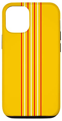 iPhone 12 12 Pro Red  and  White Lines on Yellow Vertical 70s Style Retro Stripes Case