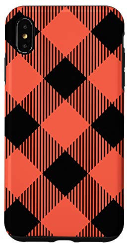 iPhone XS Max Coral Buffalo Plaid Check Fall Checkered Pattern Cute Lines Case